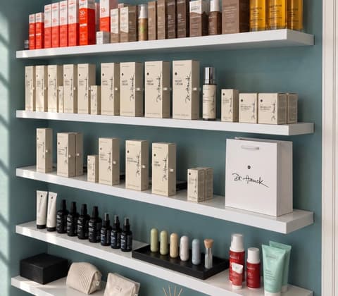 Produktregal mit Laboratoires de Biarritz und Dr. Hauck